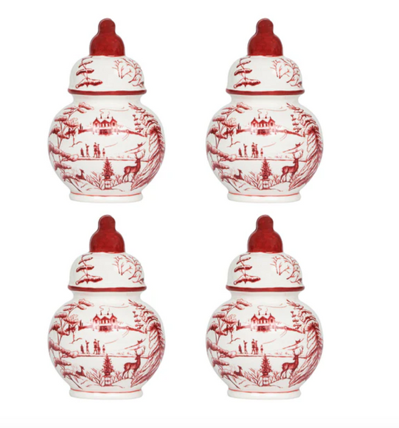 Country Estate Winter Frolic Ginger Jar Place Card Holders | Ruby