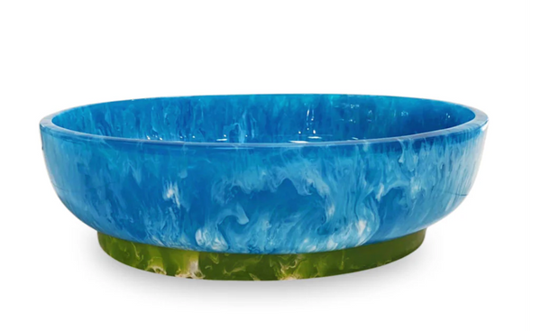 Resin Rio Large Oval Bowl w/Base | Blue and Green