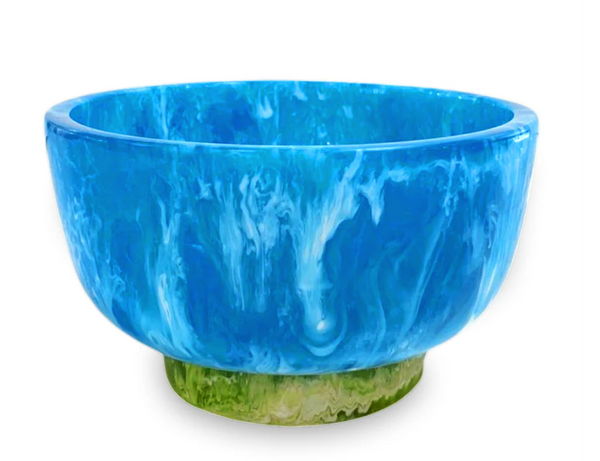 Resin Rio Small Round Bowl w/Base | Blue and Green