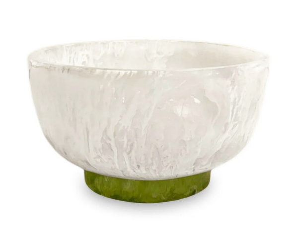 Resin Rio Small Round Bowl w/Base | White and Green