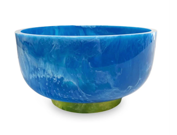 Resin Rio Large Round Bowl w/Base | Blue and Green
