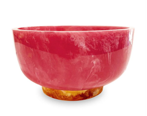 Resin Rio Large Round Bowl w/Base | Pink and Orange
