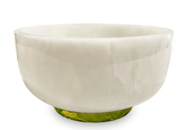 Resin Rio Large Round Bowl w/Base | White and Green
