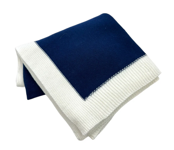 Jersey Knit Blanket w/Rib Border | Navy/Cream