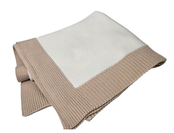 Jersey Knit blanket w/Rib Border | Cream/Oatmeal