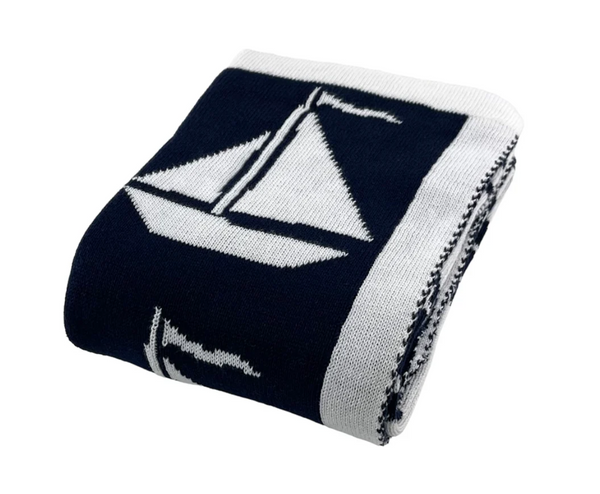 Sailboats Blanket | Navy/White