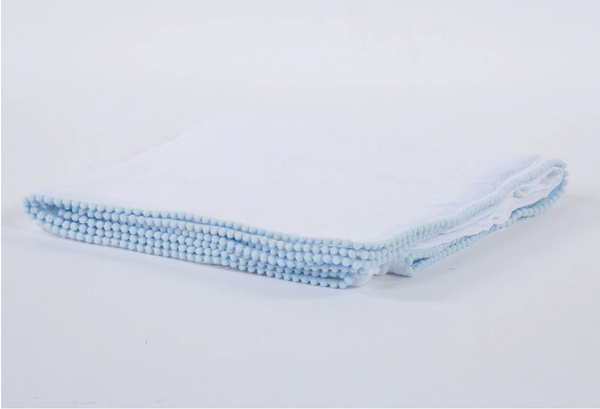 Cotton Muslin Swaddle Blanket | White/Light Blue