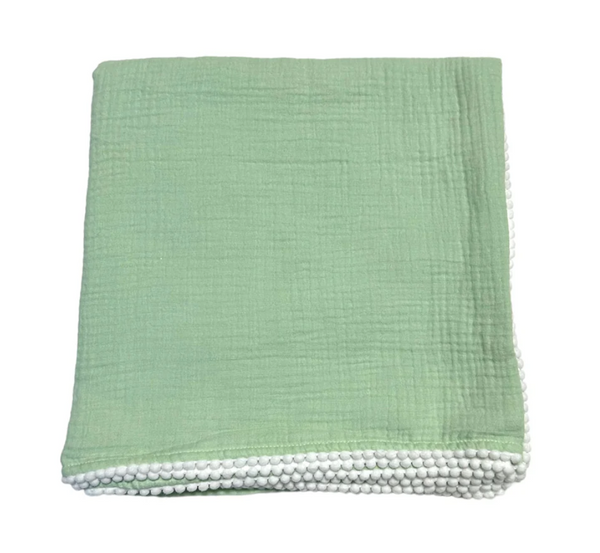Cotton Muslin Swaddle Blanket | Sage/White