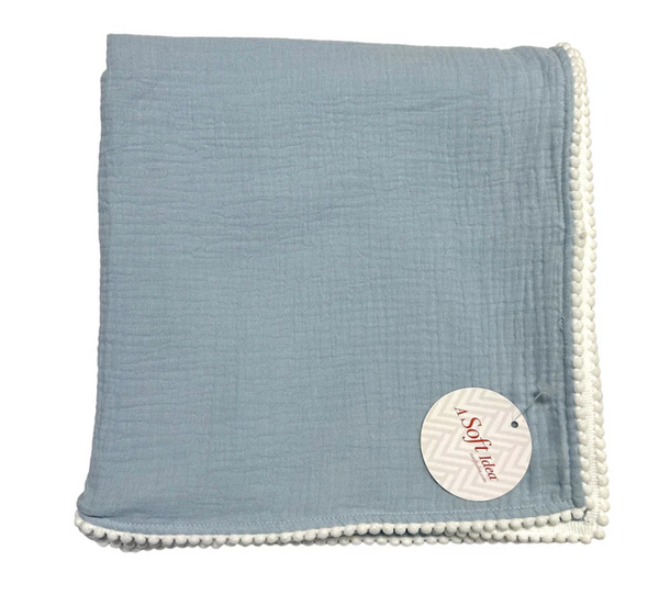 Cotton Muslin Swaddle Blanket | Denim/White