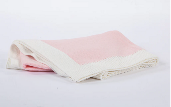 Jersey Knit Blanket w/Rib Border | Pink/Cream