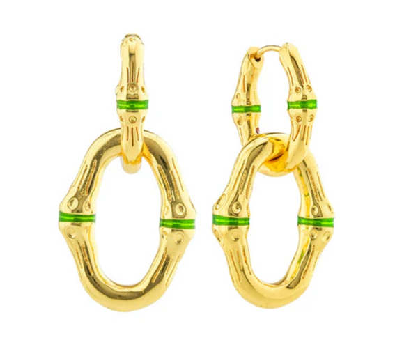 Bangkok Bamboo Link Earrings | Gold/Green