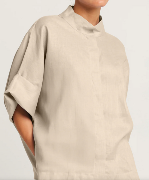 Linen Mandarin Shirt | Fawn