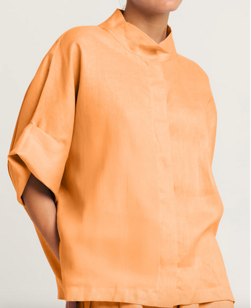 Linen Mandarin Shirt | Orange
