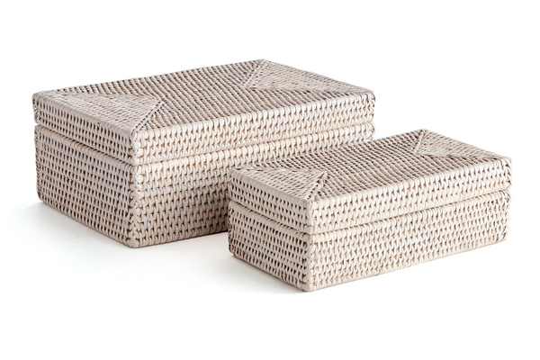 Burma Whitewash Rattan Lidded Box | Small