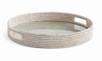 Burma Whitewash Rattan Round Serving Tray | Large