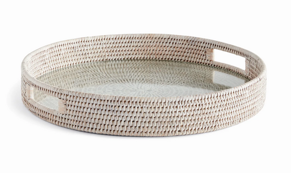 Burma Whitewash Rattan Round Serving Tray | Large