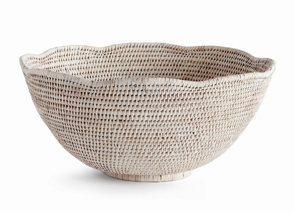 Burma Whitewash Rattan Scalloped Bowl | 18"