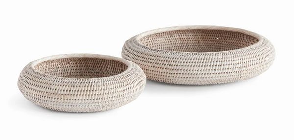 Burma Whitewash Rattan Shallow Bowl | Large