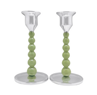 Green Pearled Candlestick Set | Small