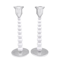 Medium Pearled Candlestick Set | White