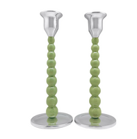 Medium Pearled Candlestick Set | Green