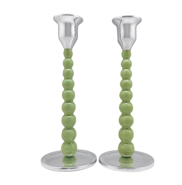 Medium Pearled Candlestick Set | Green