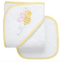 Hooded Towel & Washcloth Set | Pink Bumble Bee