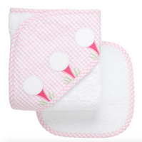 Hooded Towel & Washcloth Set | Pink Golf