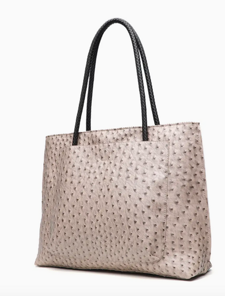 Ostrich Tote w/Dual Exterior Pockets | Taupe