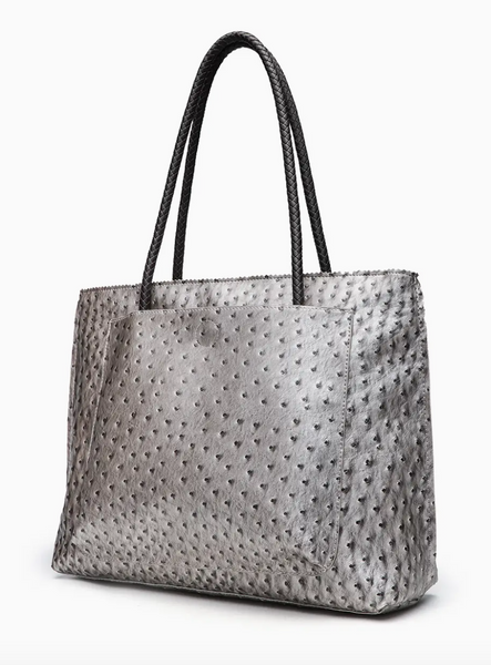 Ostrich Tote w/Dual Exterior Pockets | Champagne
