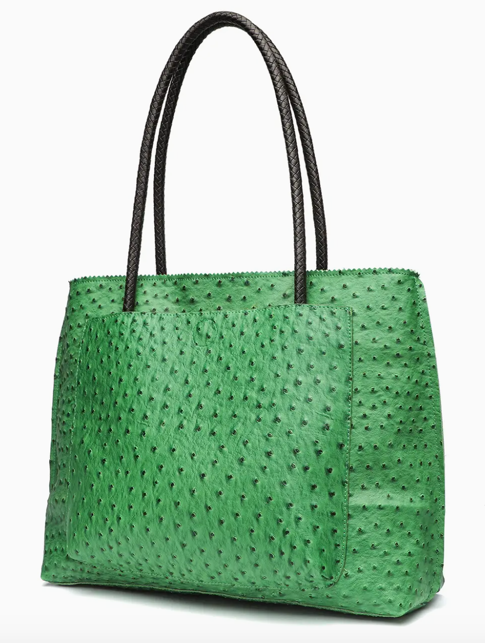 Ostrich Tote w/Dual Exterior Pockets | Bright Green – Peachtree Place