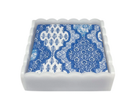 White Scallop Acrylic Napkin Box w/Provencal Blue Napkins
