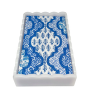 White Scallop Acrylic Guest Towel Holder w/Provencal Blue Towels