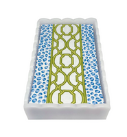 White Scallop Acrylic Guest Towel Holder w/Knots and Spots Towels