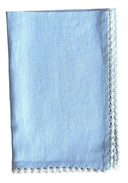 Crochet Edge  Linen Napkin | Sky