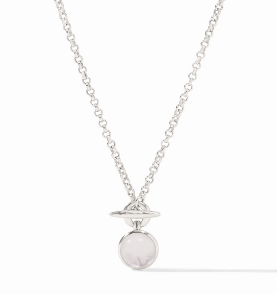 Solara Solitaire Iridescent Clear Crystal Necklace | Silver