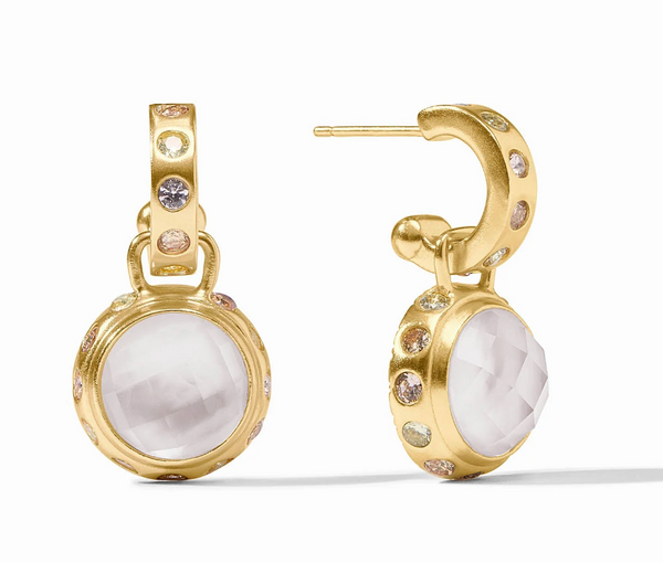 Rainbow Hoop & Charm Earrings | Iridescent Clear Crystal