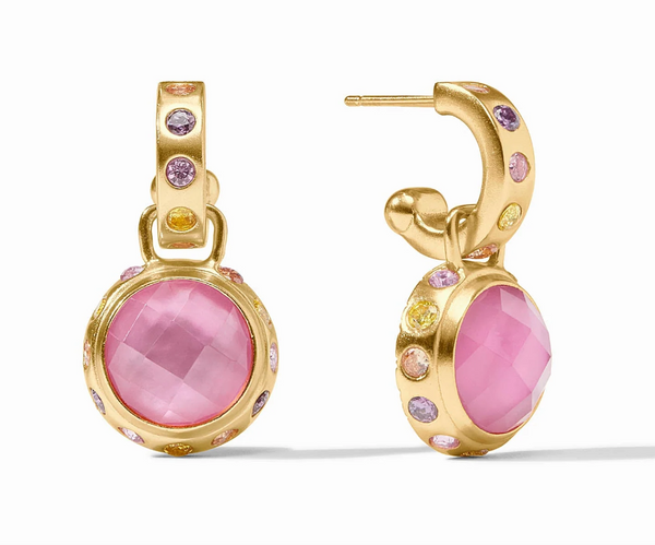 Rainbow Hoop & Charm Earrings | Iridescent Tourmaline Pink