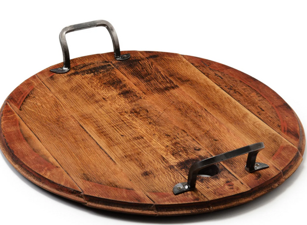 Vintage Wood Platter w/ Leather Handles