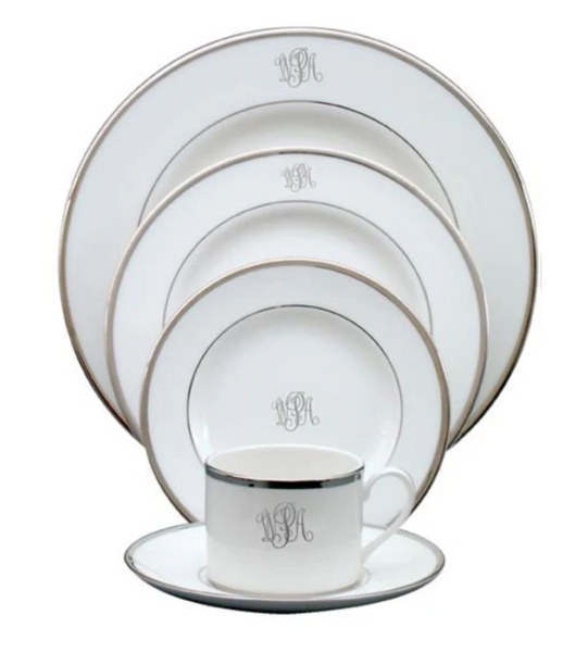 Monogrammed Can Cup & Saucer White | Platinum