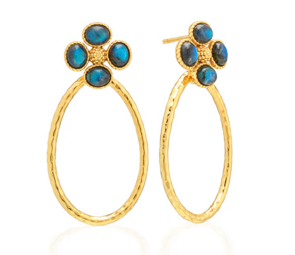 Berry Clover Teardrop Earrings | Blue Labradorite