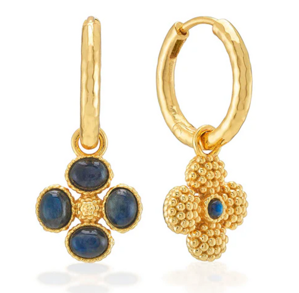Berry Clover Hoop Earrings w/Double Sided Charm | Blue Labradorite
