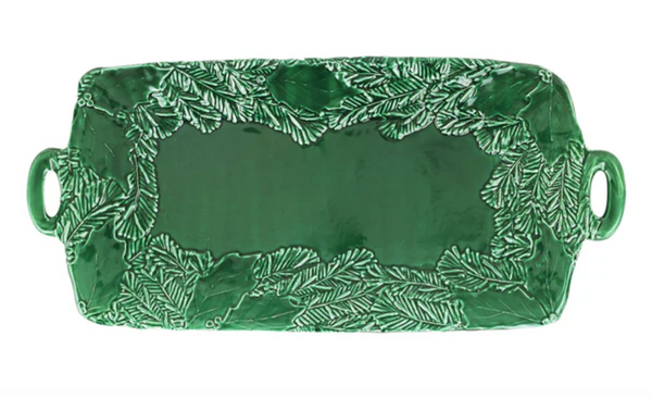 Lastra Holiday Green Figural Handled Rectangular Platter
