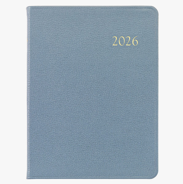 2026 Leather Desk Diary | Slate Blue Pebble Grain Leather