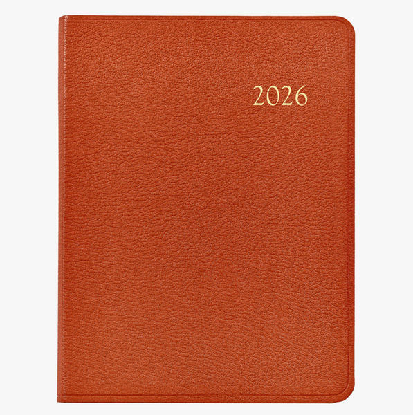 2026 Leather Desk Diary | Orange Goatskin Leather