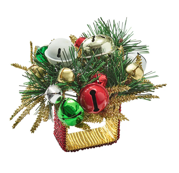 Jingle Bells Napkin Ring | Red Green & Gold
