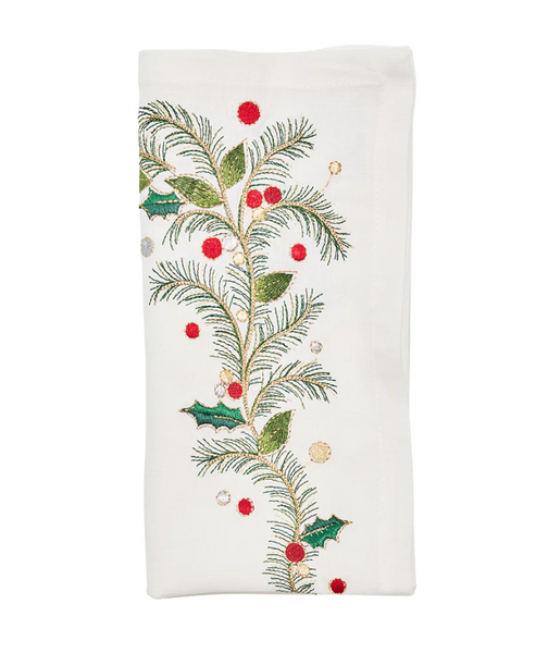 Christmas Carol Napkin | White Red & Green