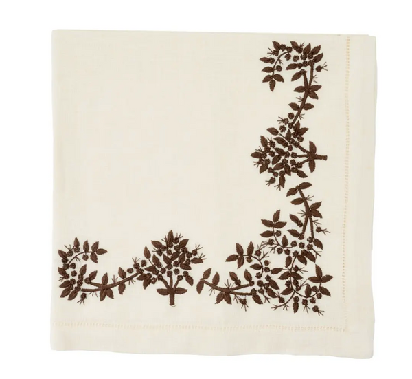 Ivory Royal Garden Embroidered Napkin | Chocolate