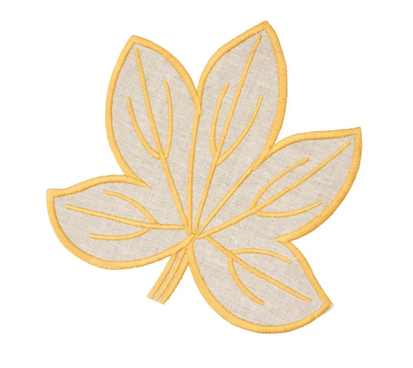 Harvest Leaf Linen Coasters Set 4 | Gold
