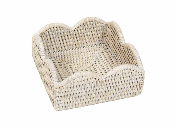 Rattan Scalloped Bev Napkin Holder | Cream
